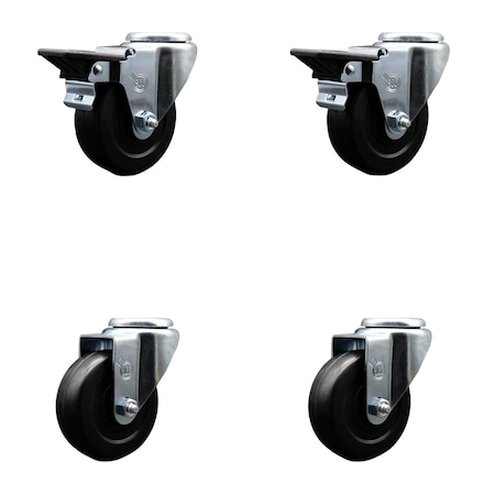 Service Caster 3.5'' Hard Rubber Wheel Swivel Bolt Hole Caster Set with 2 Posi Lock Brakes, 4PK SCC-BH20S3514-HRS-PLB-2-S-2
